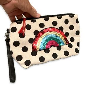 Rainbow Polka Dots Sequin Wristlet Pouch Clutch